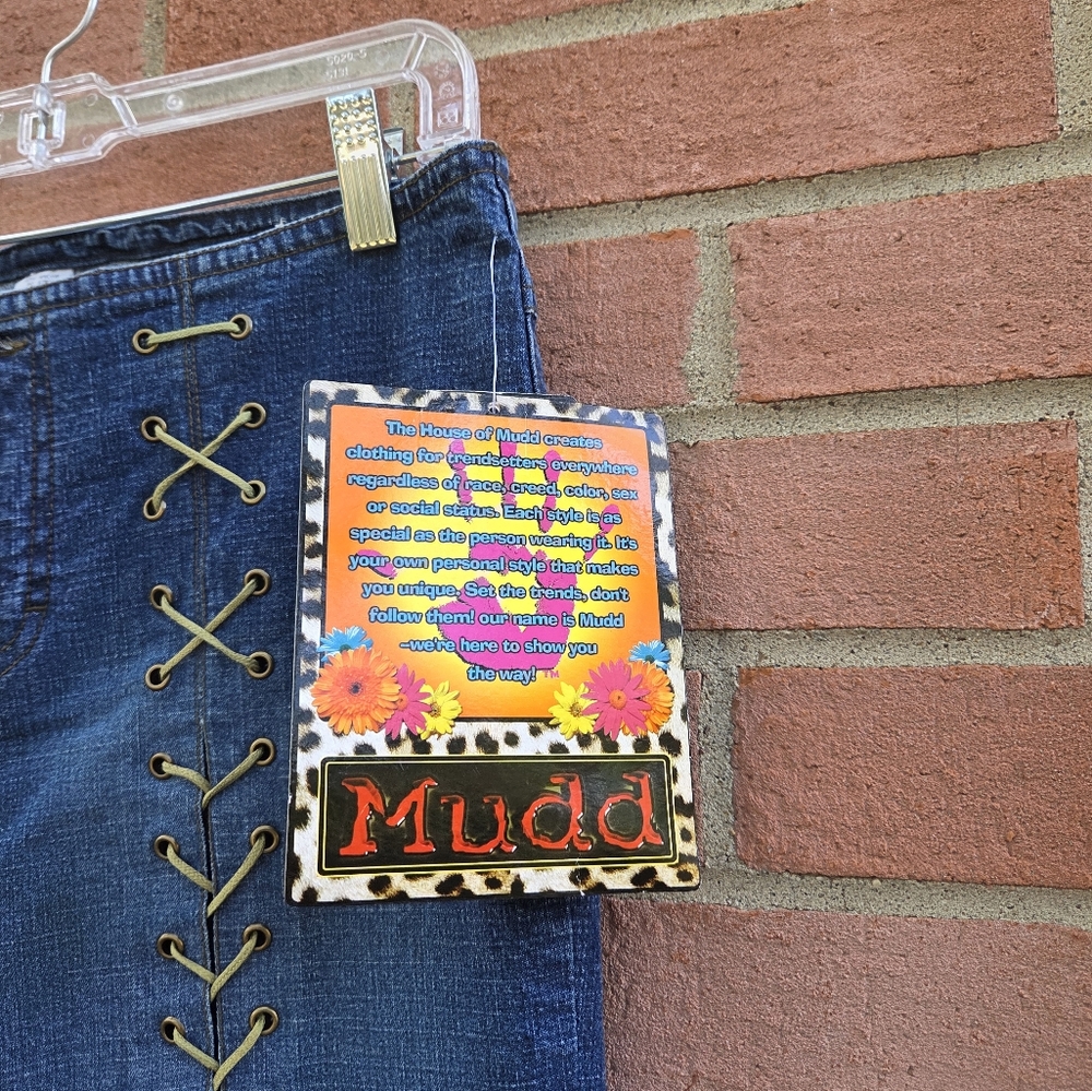 Vintage Y2K Mudd Low Rise No Waistband Lace Up Front Deadstock Jeans Sz 11 Rare - Picture 5 of 6